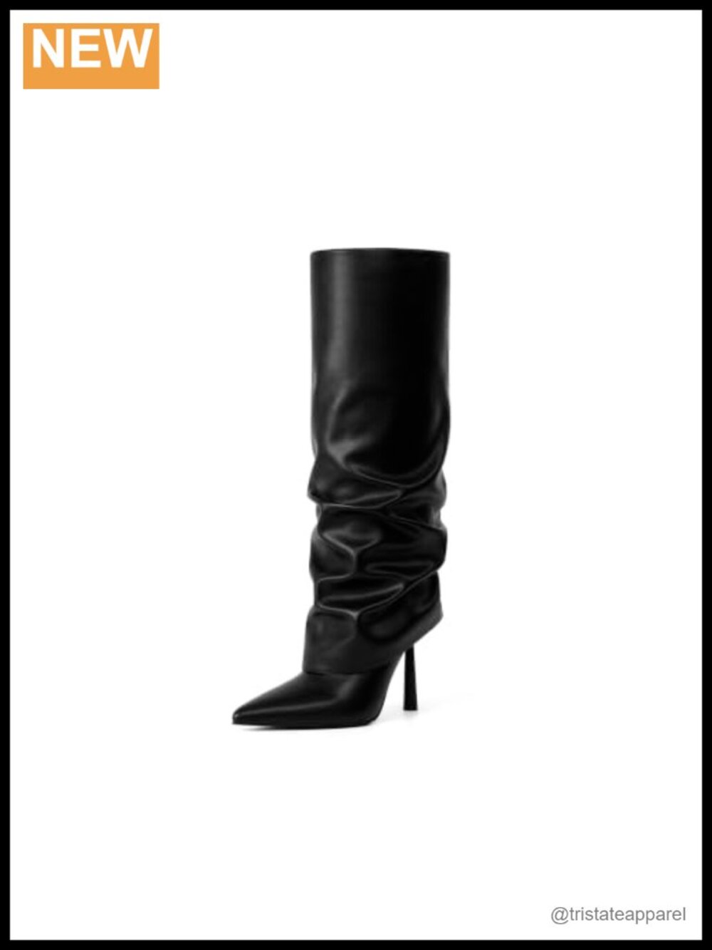 Fold Over Knee High Stiletto Heel Boots Pointed Toe Faux Leather